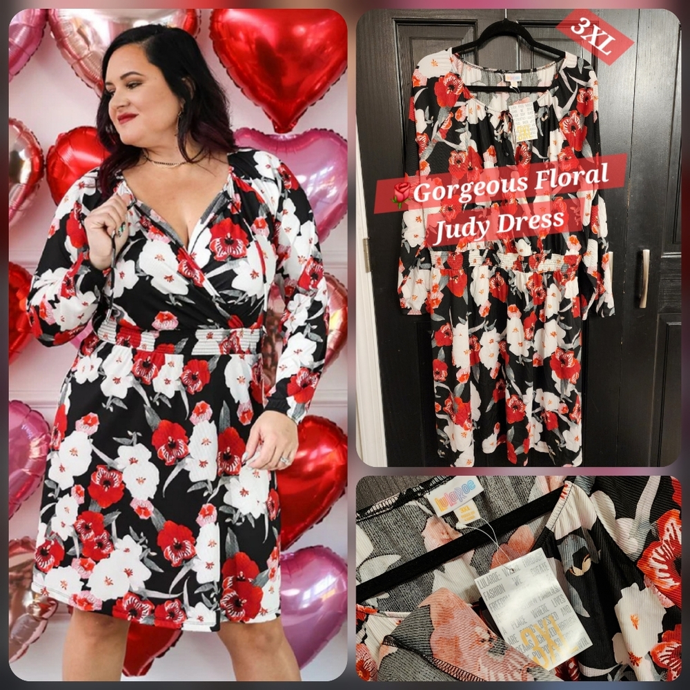 Lularoe Jody Floral Black Red Dress 3xl 3x 2xl 2x New Christmas Plus Unicorn Nwt